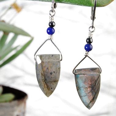 Labradorite Shield Earrings