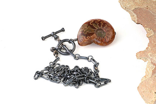 Fossil Ammonite on Oxidized Sterling Silver