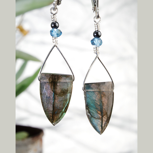 Labradorite Shield Earrings