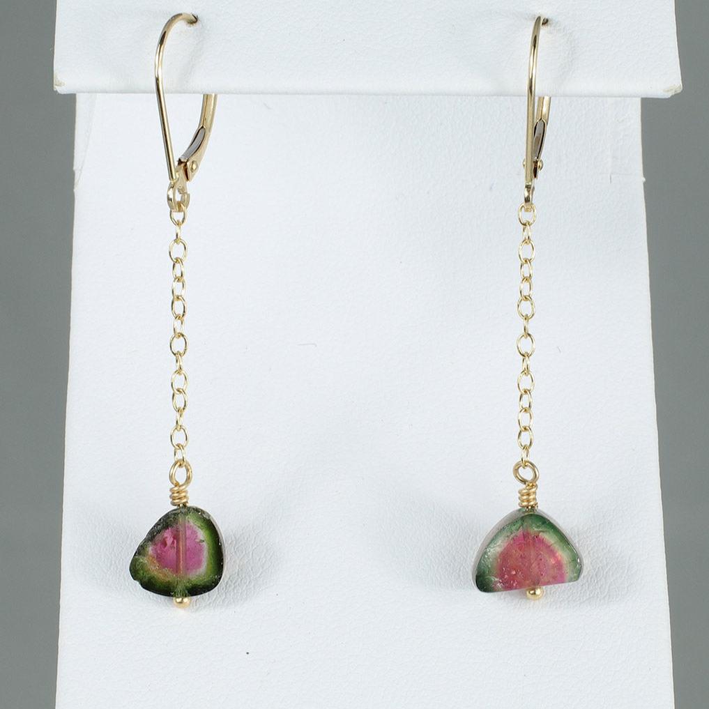 Long Watermelon Tourmaline Earrings