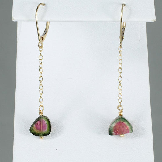 Long Watermelon Tourmaline Earrings