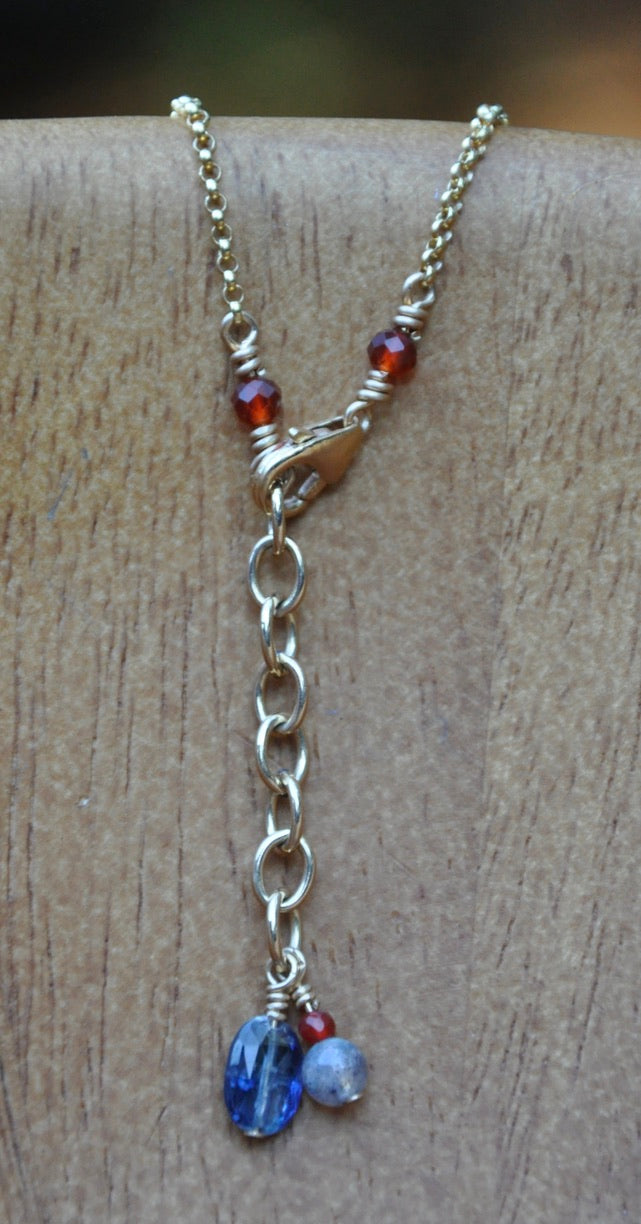 Genuine Hawaiian Murex Shell with Turquoise, Carnelian and Labradorite on Gold Filled Chain