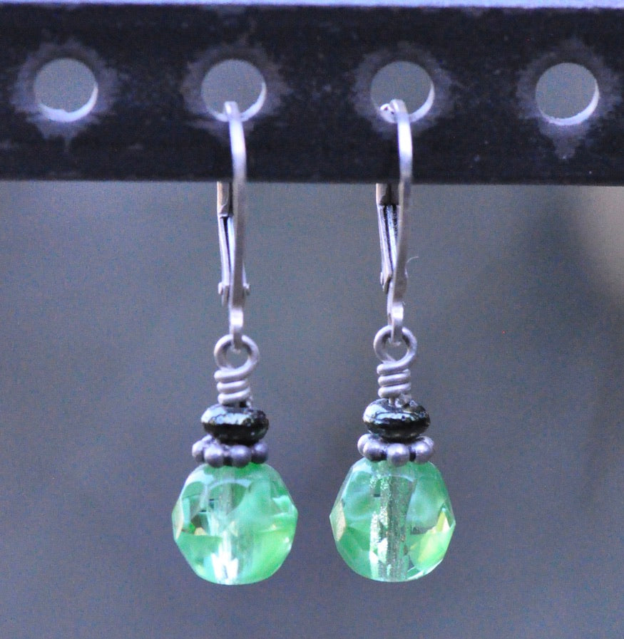Vintage Green Glass Bead Earrings
