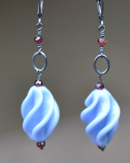 Vintage Periwinkle Hand-blown Glass Bead Earrings