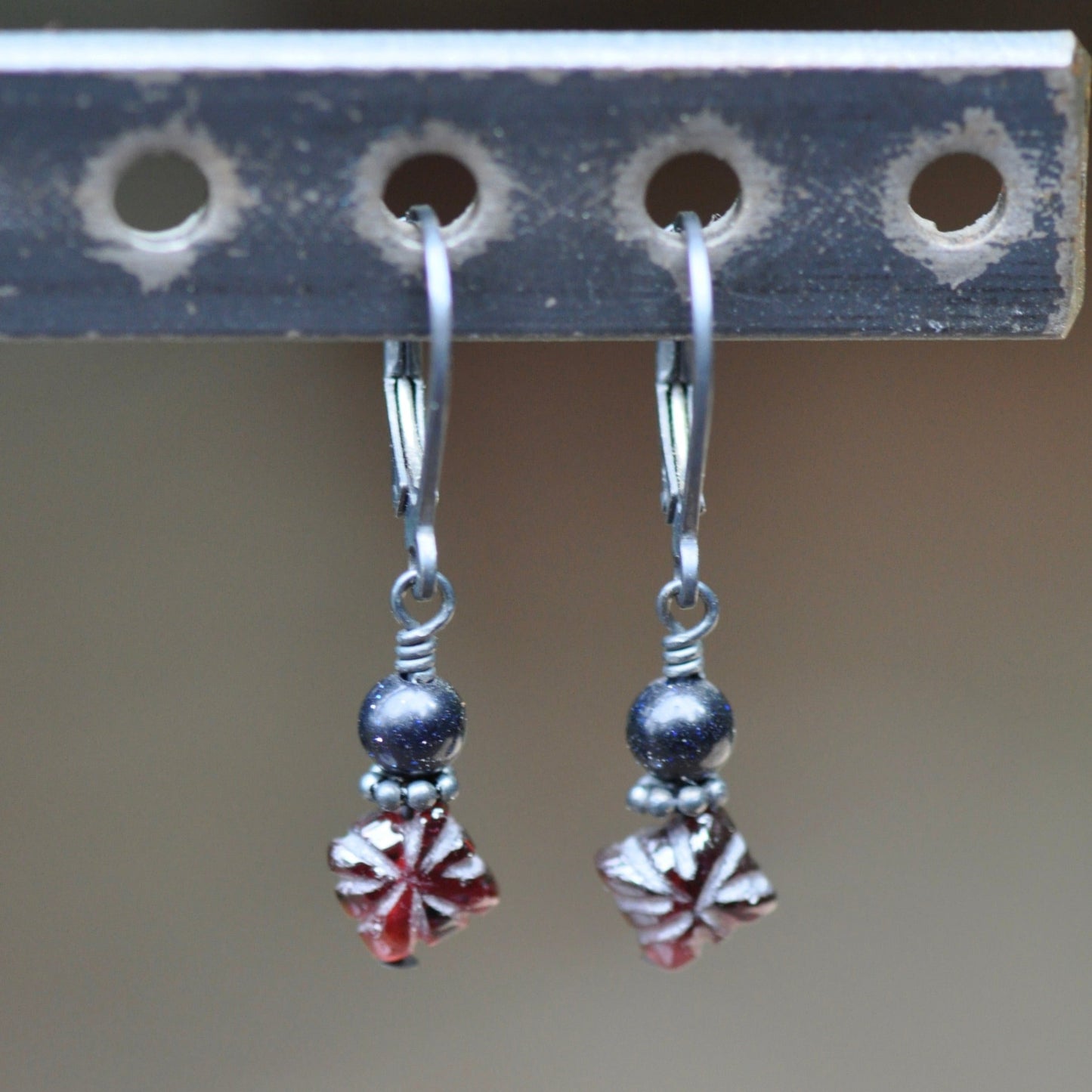 Hand Carved Garnet and Purple Sunstone Earrings