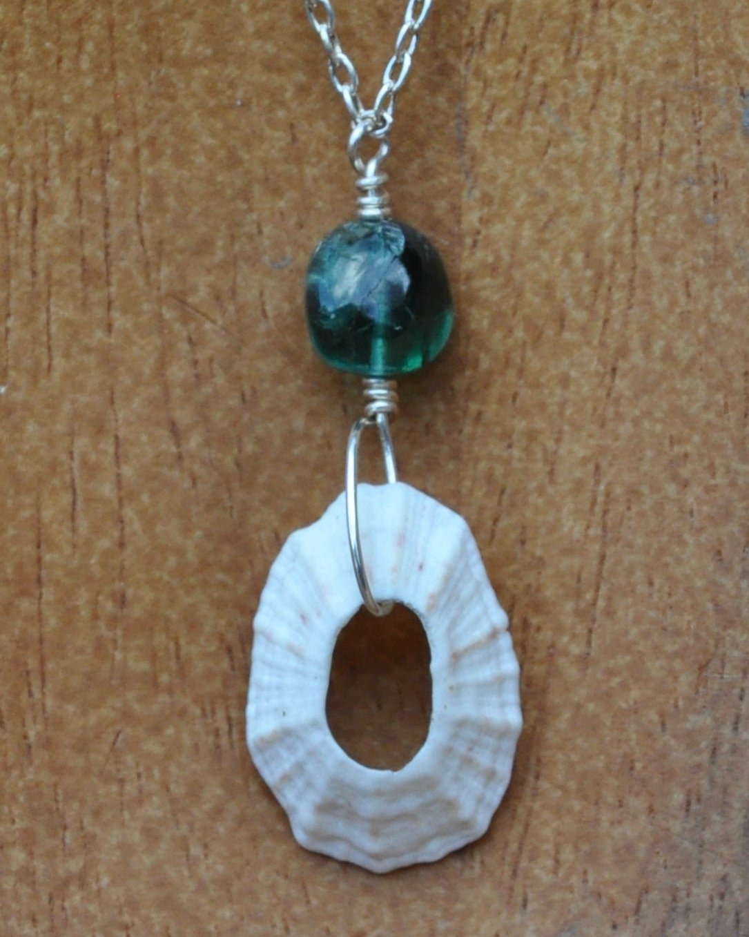 California Limpet Shell Necklace with Aventurine on Sterling Silver Cable Chain