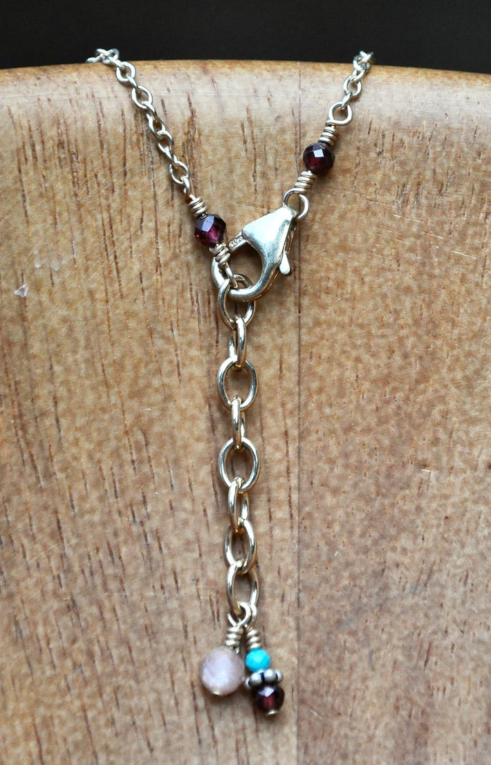 Large Puka Shell with Garnets on Gold Filled Chain