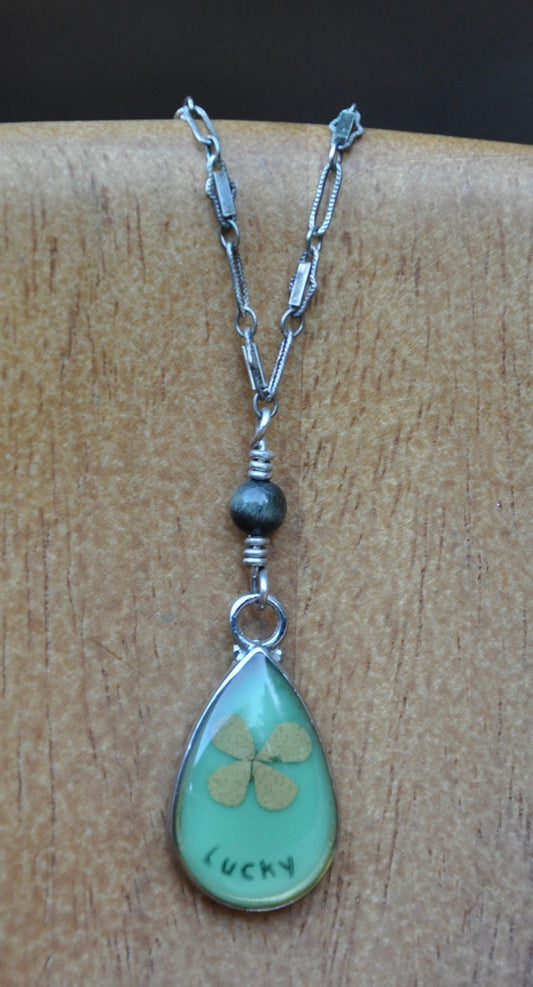 Vintage Genuine Lucky Four Leaf Clover Necklace