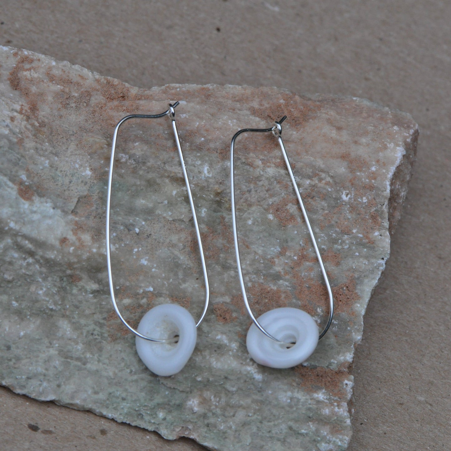 Hawaiian Puka Shell Elongated Hoops