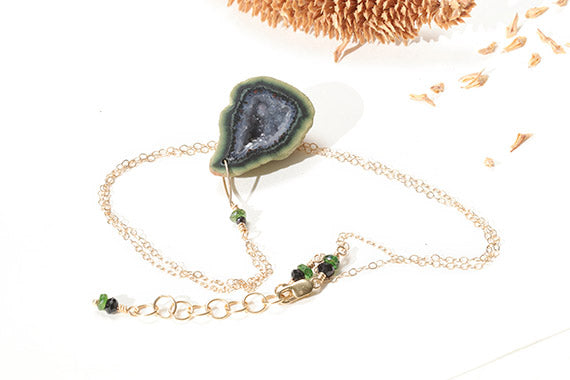 One of a kind Green Geode Necklace