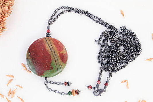 Picture Jasper on Long Oxidized Chain