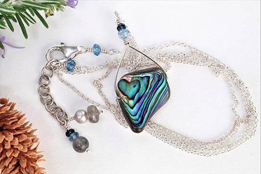 Abelone Shell and Blue Topaz Necklace