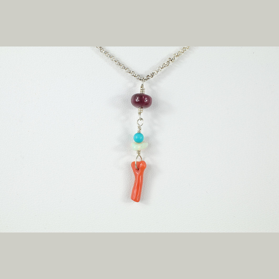 Burmese Ruby, Red Coral and Turquoise Necklace