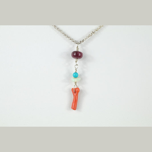 Burmese Ruby, Red Coral and Turquoise Necklace