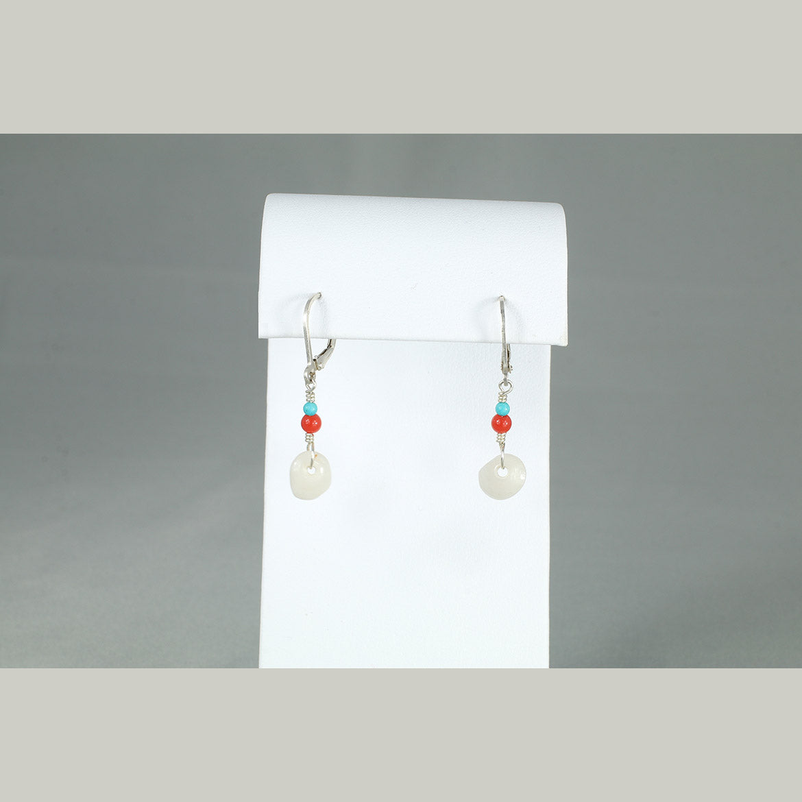 Puka shell Turquoise and coral Earrings