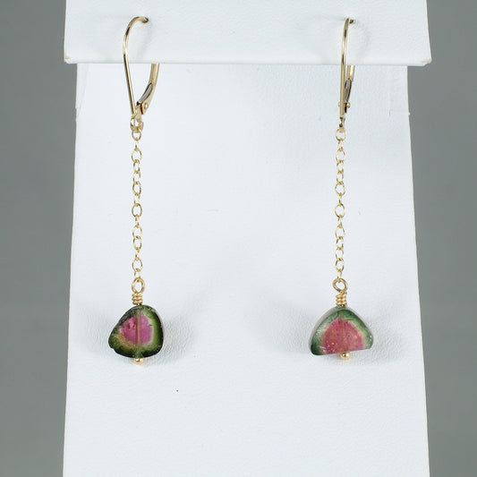 Long Watermelon Tourmaline Earrings