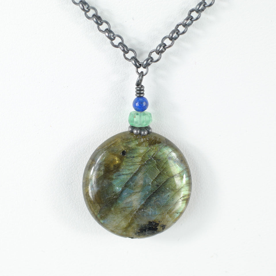 Natural Labradorite Coin Necklace