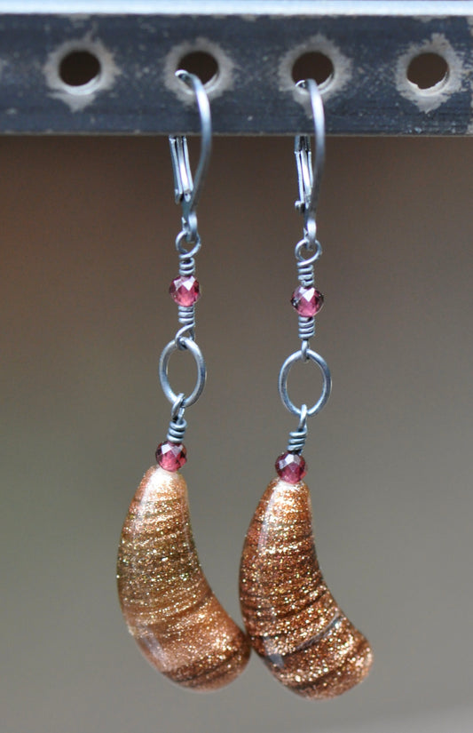 Vintage Glass Horn Shaped Metallic Bead Earrings