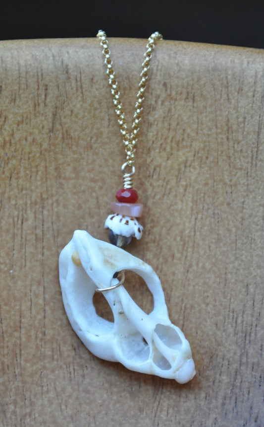 Genuine Hawaiian Shell with Red Coral and Peach Moonstone on Gold Filled Chain