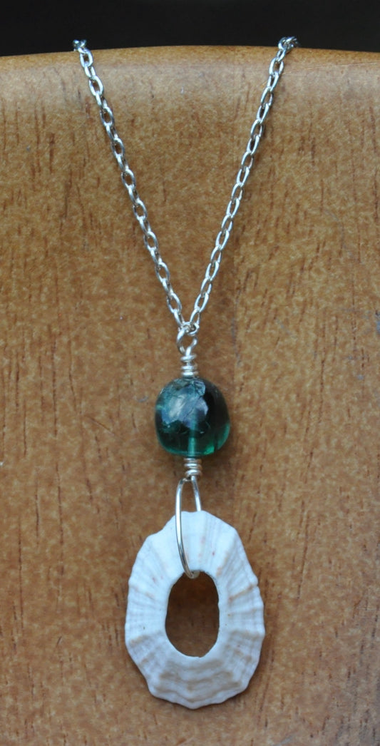 California Limpet Shell Necklace with Aventurine on Sterling Silver Cable Chain