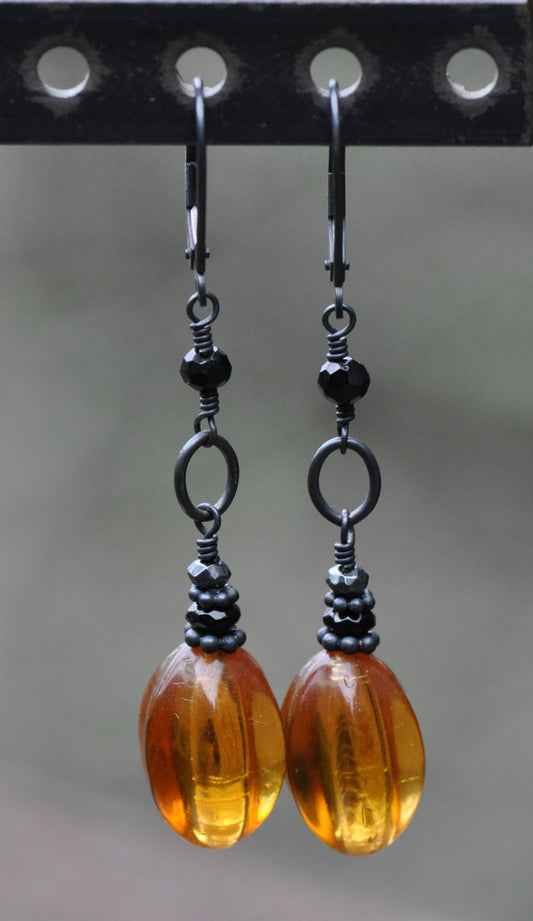 Vintage Honey Colored Glass Bead Earrings