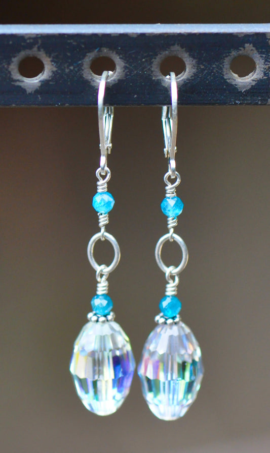 Vintage Swarovski Crystal and Natural Apatite Earrings