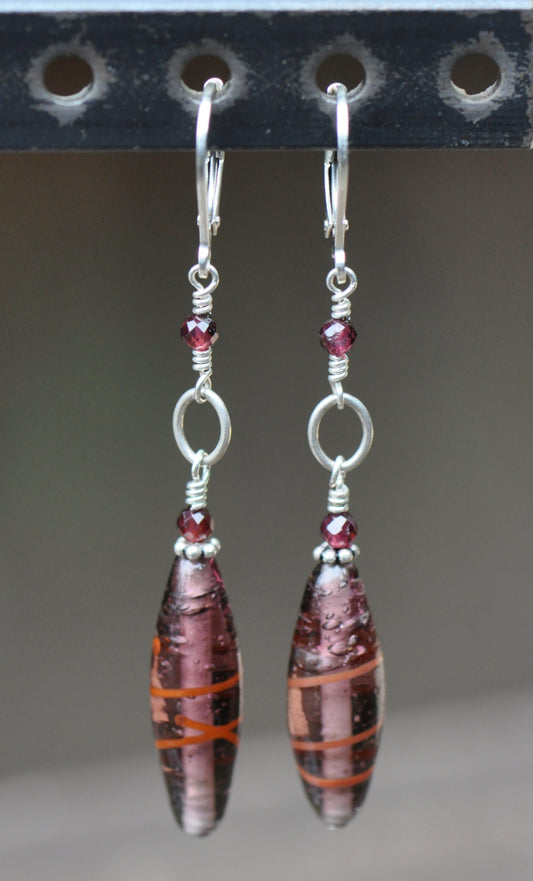 Vintage Glass Bead and Garnet Earrings