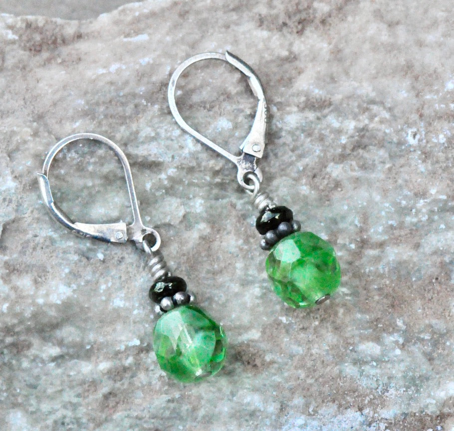 Vintage Green Glass Bead Earrings