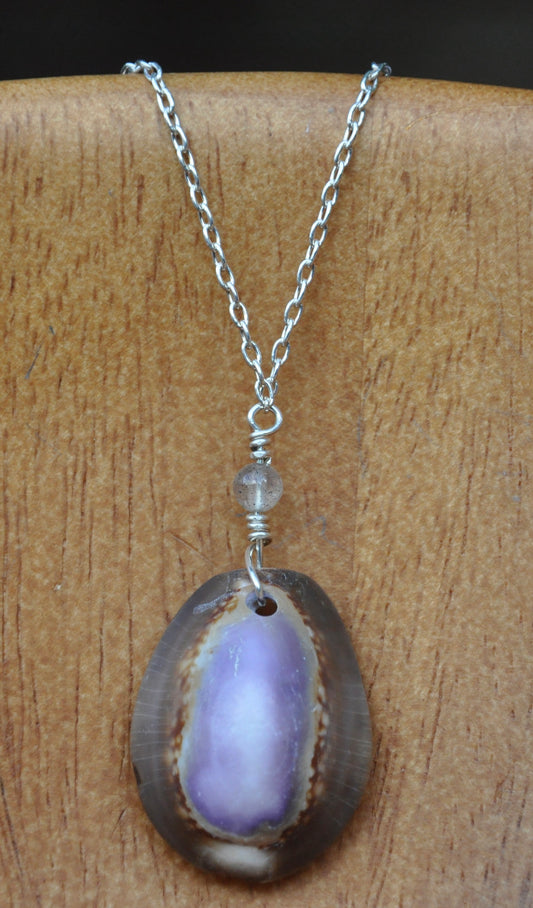 Hawaiian Cowery Shell with Labradorite on Sterling Silver Chain